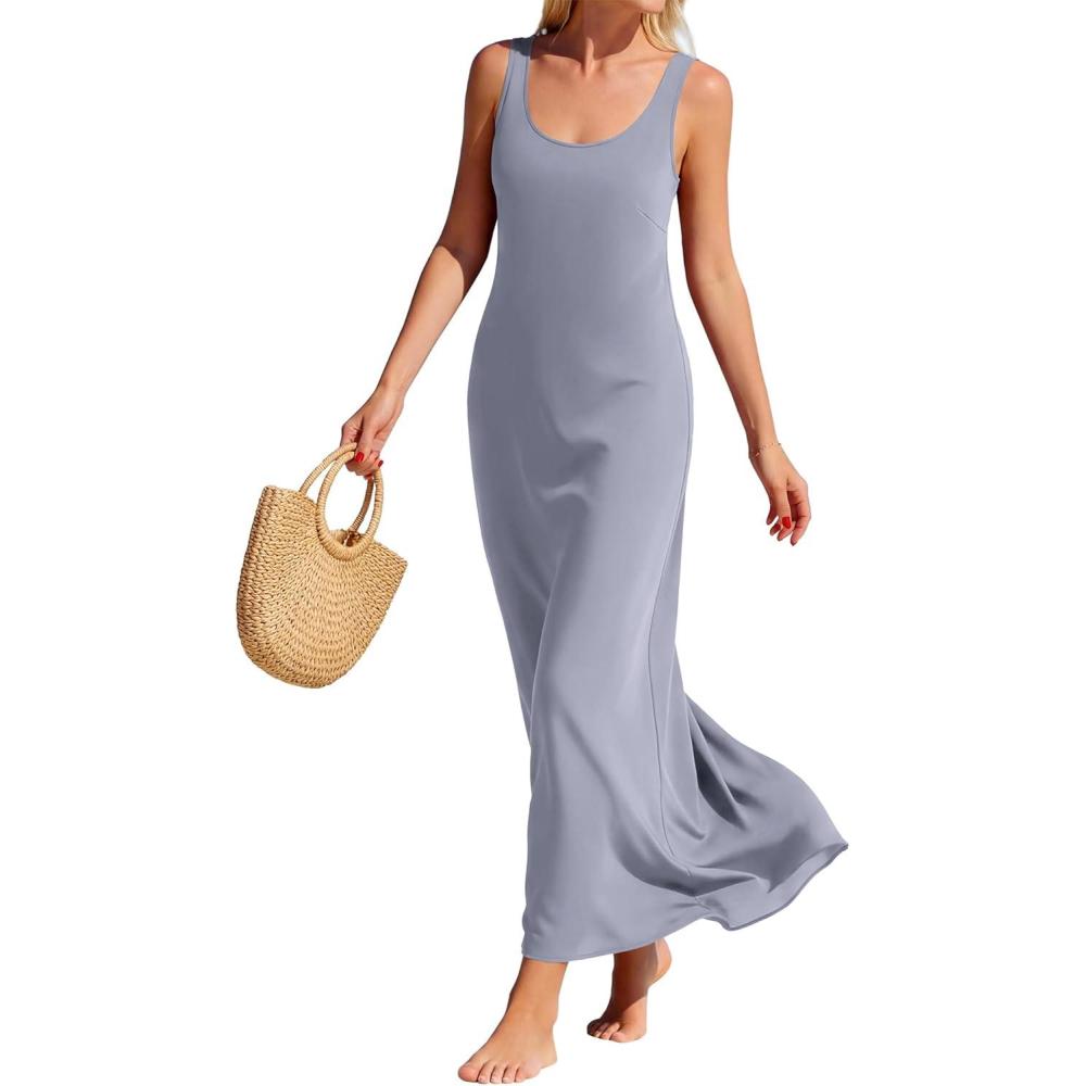 imageBTFBM Womens Summer Tank Dress 2026 Sleeveless Scoop Neck Boho Sundress Satin Loose Flowy Party Beach DressesGrey Blue