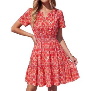 BTFBM Summer Dresses for Women 2026 Lightweight Casual Short Sleeve Floral Mini Dress A Line Beach Vacation Sundress(Red)