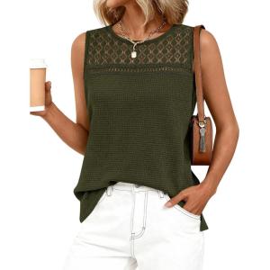 BTFBM Tank Top for Women 2026 Sleeveless Shirts Waffle Knit Vest Crew Neck Casual Outfits Loose Blouses Summer Tops(Army Green)