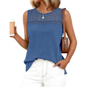 BTFBM Tank Top for Women 2026 Sleeveless Shirts Waffle Knit Vest Crew Neck Casual Outfits Loose Blouses Summer Tops(Blue)