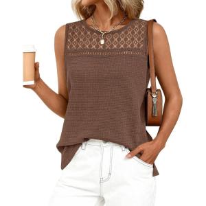 BTFBM Tank Top for Women 2026 Sleeveless Shirts Waffle Knit Vest Crew Neck Casual Outfits Loose Blouses Summer Tops(Coffee)