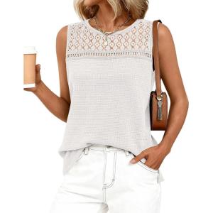 BTFBM Tank Top for Women 2026 Sleeveless Shirts Waffle Knit Vest Crew Neck Casual Outfits Loose Blouses Summer Tops(White)