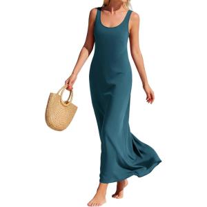 BTFBM Womens Summer Tank Dress 2026 Sleeveless Scoop Neck Boho Sundress Satin Loose Flowy Party Beach Dresses(Dark Blue)