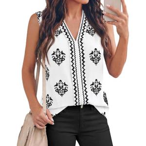 BTFBM Womens Tank Tops Floral Printed V Neck Sleeveless Spring 2026 Business Work Dressy Casual Shirts Chiffon Blouses(White)