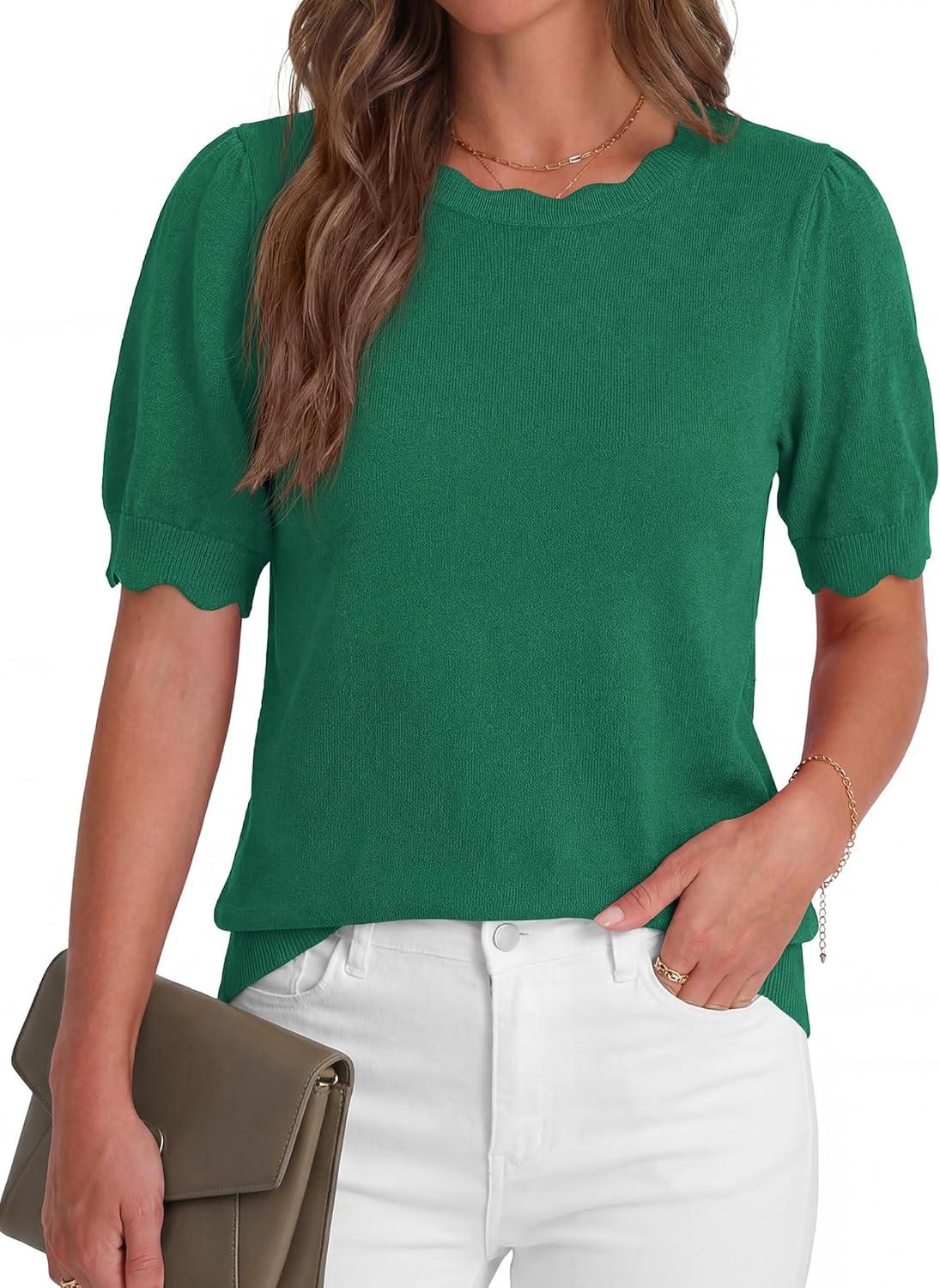 imageBTFBM Short Sleeve Sweater for Women 2026 Spring Summer Knit Basic Tops Lightweight Business Casual Vacation OutfitsGreen