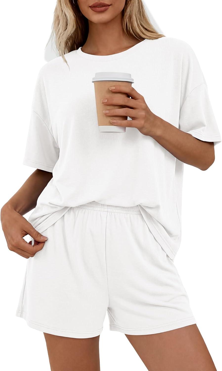 imageBTFBM Two Piece Sets For Women Summer Outfits Short Sleeve Tops Lounge Shorts Sets Oversized Matching Sets Pockets 2026White