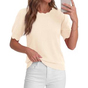 BTFBM Short Sleeve Sweater for Women 2026 Spring Summer Knit Basic Tops Lightweight Business Casual Vacation Outfits(Beige)