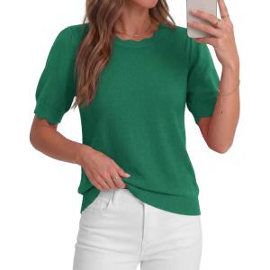 BTFBM Short Sleeve Sweater for Women 2026 Spring Summer Knit Basic Tops Lightweight Business Casual Vacation Outfits(Green)