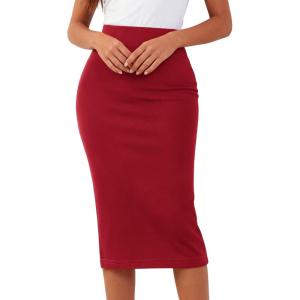 BTFBM Women’s Pencil Skirt 2026 Spring Below Knee Bodycon Stretch High Waist Midi Skirts for Business Casual Office Work(Red)