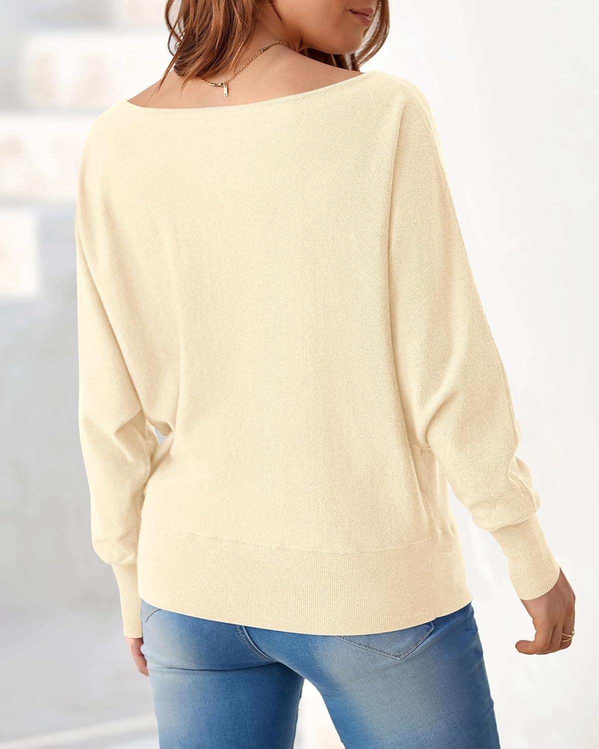 imageBTFBM Off Shoulder Sweaters for Women Trendy 2025 Fall Long Sleeve Casual Basic Knit Winter Oversized Pullover SweaterBeige White