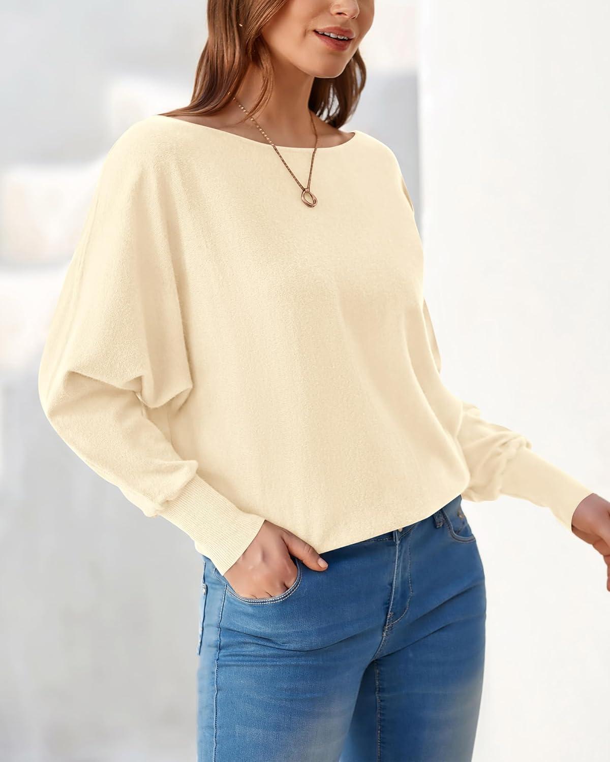imageBTFBM Off Shoulder Sweaters for Women Trendy 2025 Fall Long Sleeve Casual Basic Knit Winter Oversized Pullover SweaterBeige White