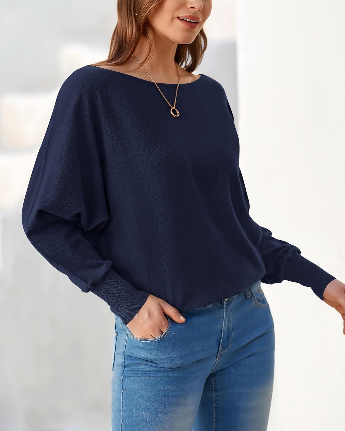 imageBTFBM Off Shoulder Sweaters for Women Trendy 2025 Fall Long Sleeve Casual Basic Knit Winter Oversized Pullover SweaterNavy