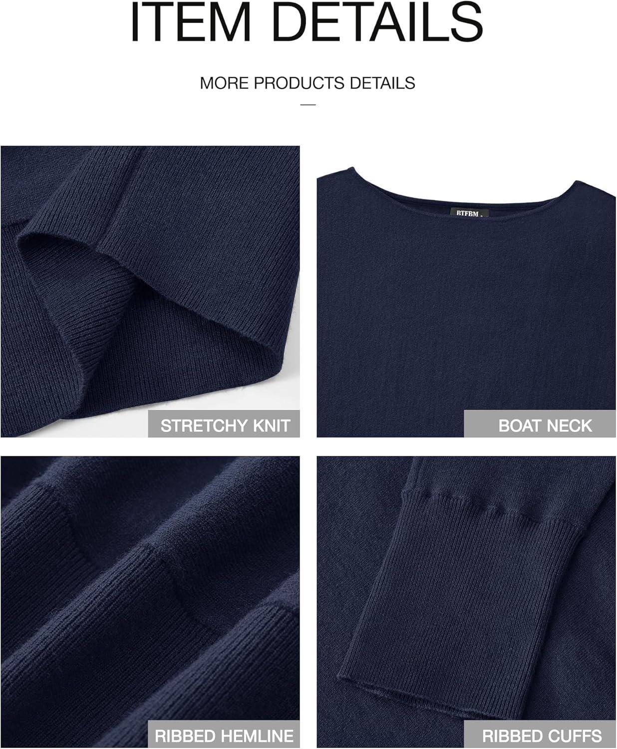 imageBTFBM Off Shoulder Sweaters for Women Trendy 2025 Fall Long Sleeve Casual Basic Knit Winter Oversized Pullover SweaterNavy