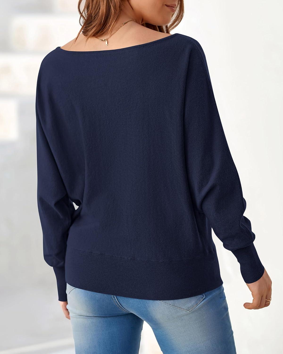 imageBTFBM Off Shoulder Sweaters for Women Trendy 2025 Fall Long Sleeve Casual Basic Knit Winter Oversized Pullover SweaterNavy