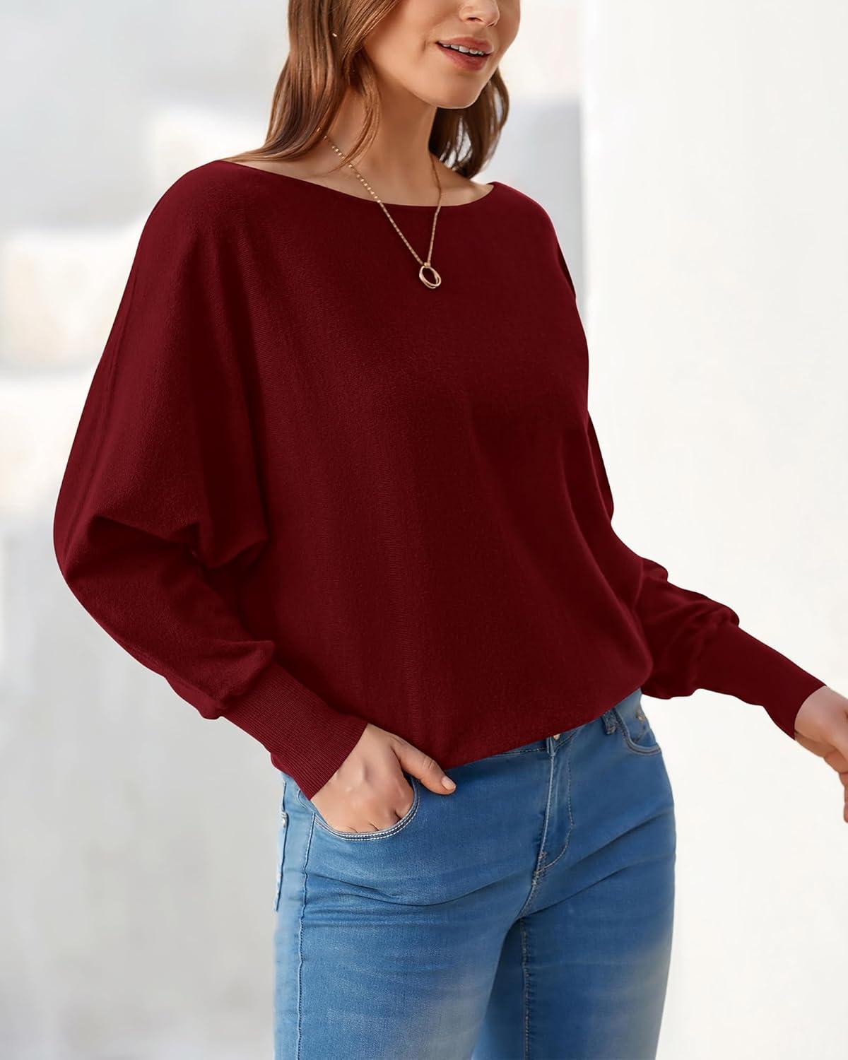 imageBTFBM Off Shoulder Sweaters for Women Trendy 2025 Fall Long Sleeve Casual Basic Knit Winter Oversized Pullover SweaterWine Red
