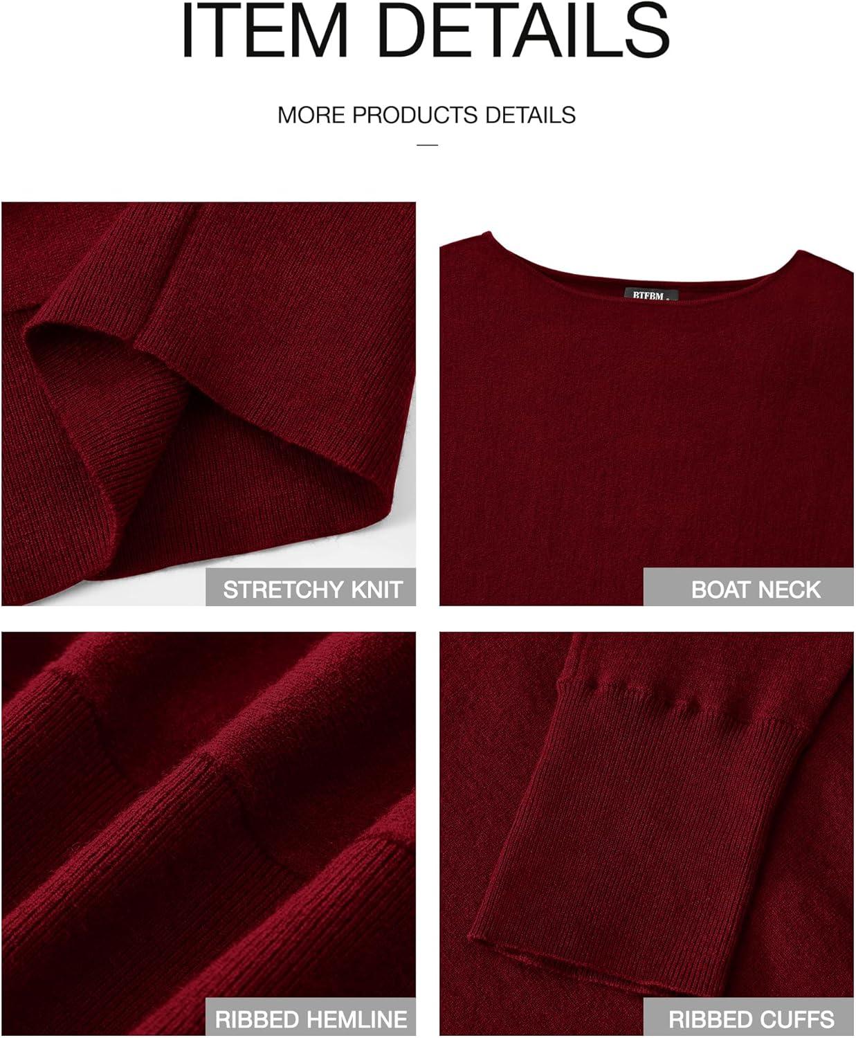 imageBTFBM Off Shoulder Sweaters for Women Trendy 2025 Fall Long Sleeve Casual Basic Knit Winter Oversized Pullover SweaterWine Red