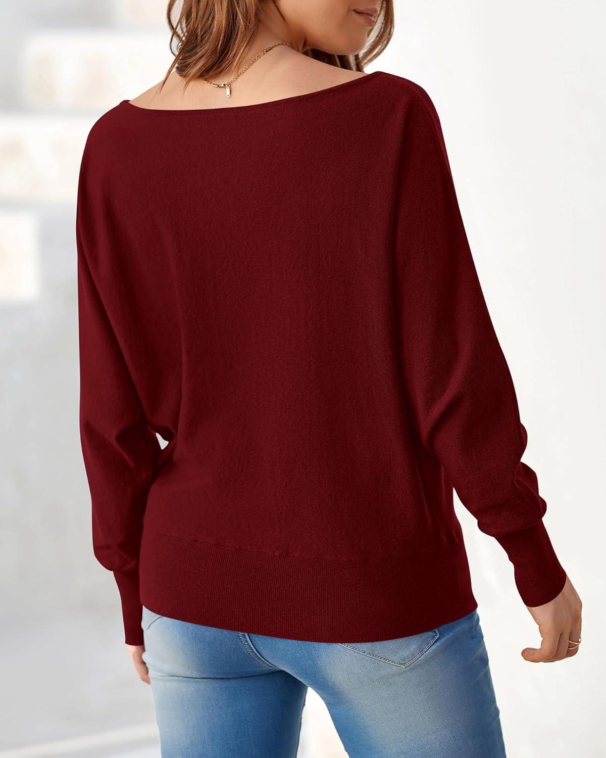 imageBTFBM Off Shoulder Sweaters for Women Trendy 2025 Fall Long Sleeve Casual Basic Knit Winter Oversized Pullover SweaterWine Red