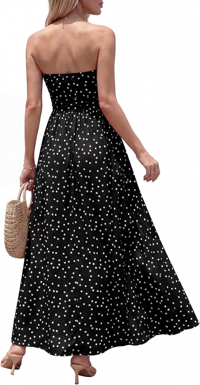 imageBTFBM Summer Maxi Dresses for Women 2026 Strapless Tube Top Floral Spring Wedding Guest Dress Beach Vacation OutfitsDot Black White
