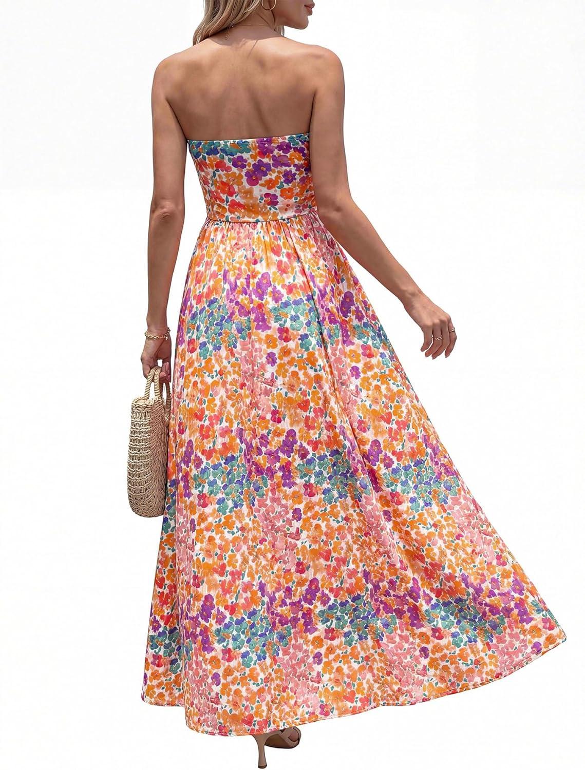imageBTFBM Summer Maxi Dresses for Women 2026 Strapless Tube Top Floral Spring Wedding Guest Dress Beach Vacation OutfitsFloral White