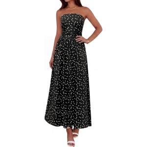 BTFBM Summer Maxi Dresses for Women 2026 Strapless Tube Top Floral Spring Wedding Guest Dress Beach Vacation Outfits(Dot Black White)