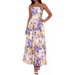 BTFBM Summer Maxi Dresses for Women 2026 Strapless Tube Top Floral Spring Wedding Guest Dress Beach Vacation Outfits(Light Purple Flower)