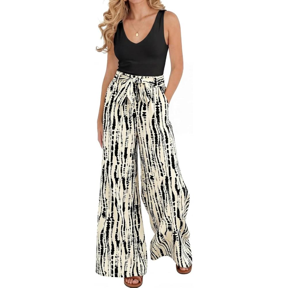 imageBTFBM Two Piece Sets For Women Summer 2026 Spring Outfits Casual Sleeveless Wide Leg Pants Sets Beach Vacation ClothesFloral Apricot Black