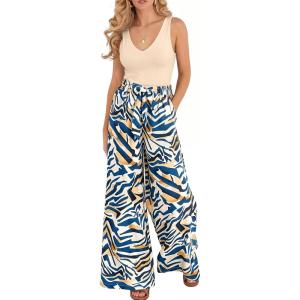 BTFBM Two Piece Sets For Women Summer 2026 Spring Outfits Casual Sleeveless Wide Leg Pants Sets Beach Vacation Clothes(Floral Apricot Blue)