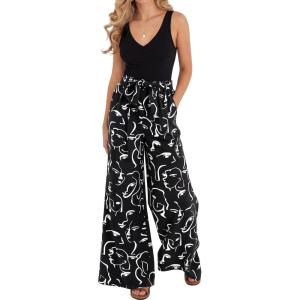 BTFBM Two Piece Sets For Women Summer 2026 Spring Outfits Casual Sleeveless Wide Leg Pants Sets Beach Vacation Clothes(Floral Black White)