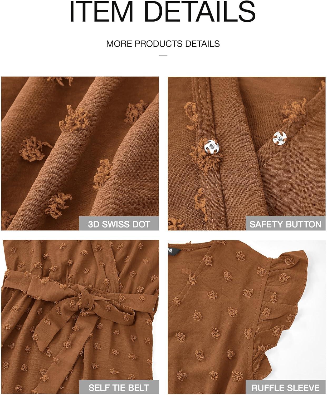 imageBTFBM Boho Dresses for Women 2026 Summer Fashion Cap Sleeve Swiss Dot Flowy Ruffle Beach Wedding Cocktail Maxi DressBrown