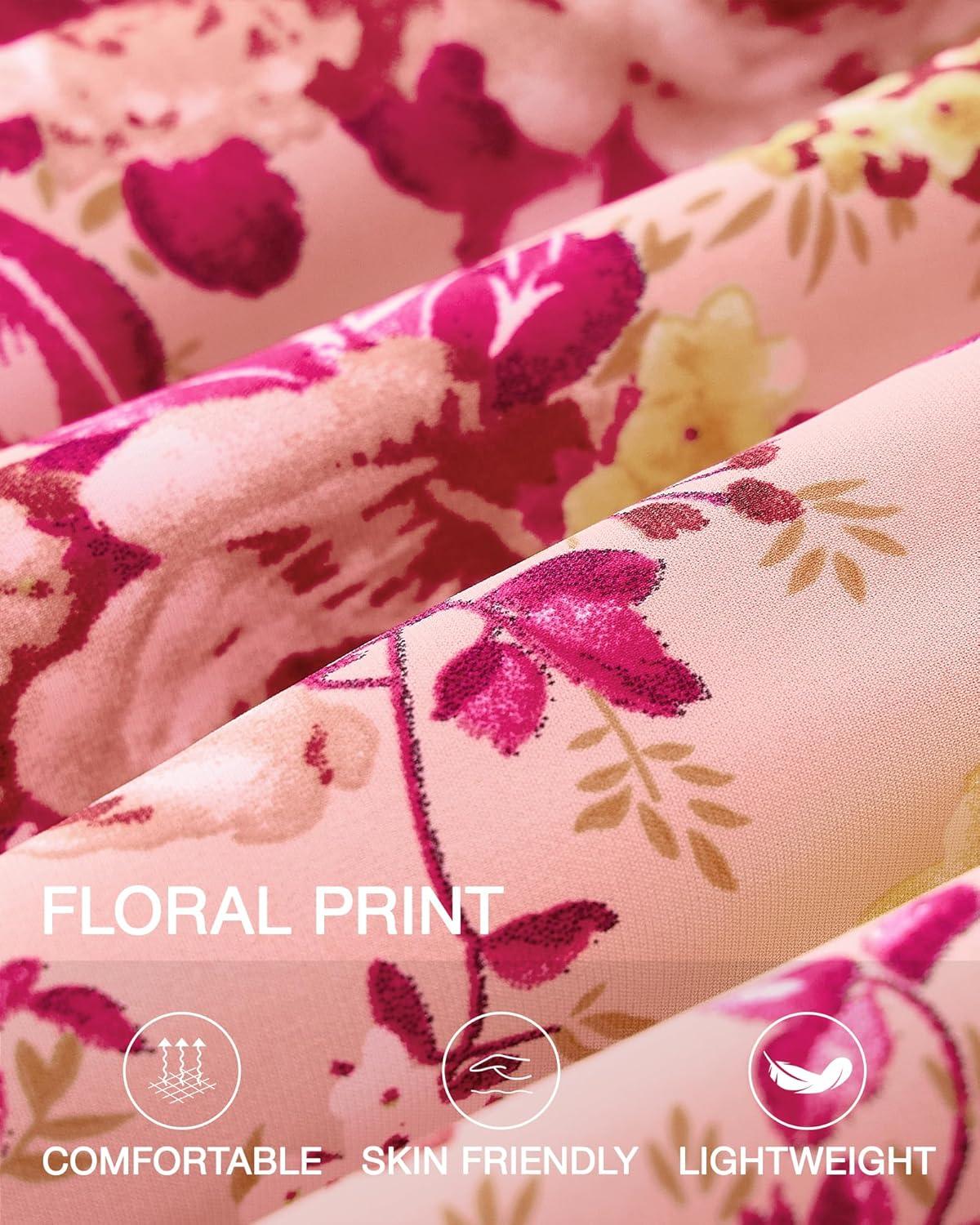 imageBTFBM Summer Dresses for Women 2026 Spring Outfits Beach Vacation Short Sleeve Smocked Boho Casual Floral Maxi DressFloral Pink Red