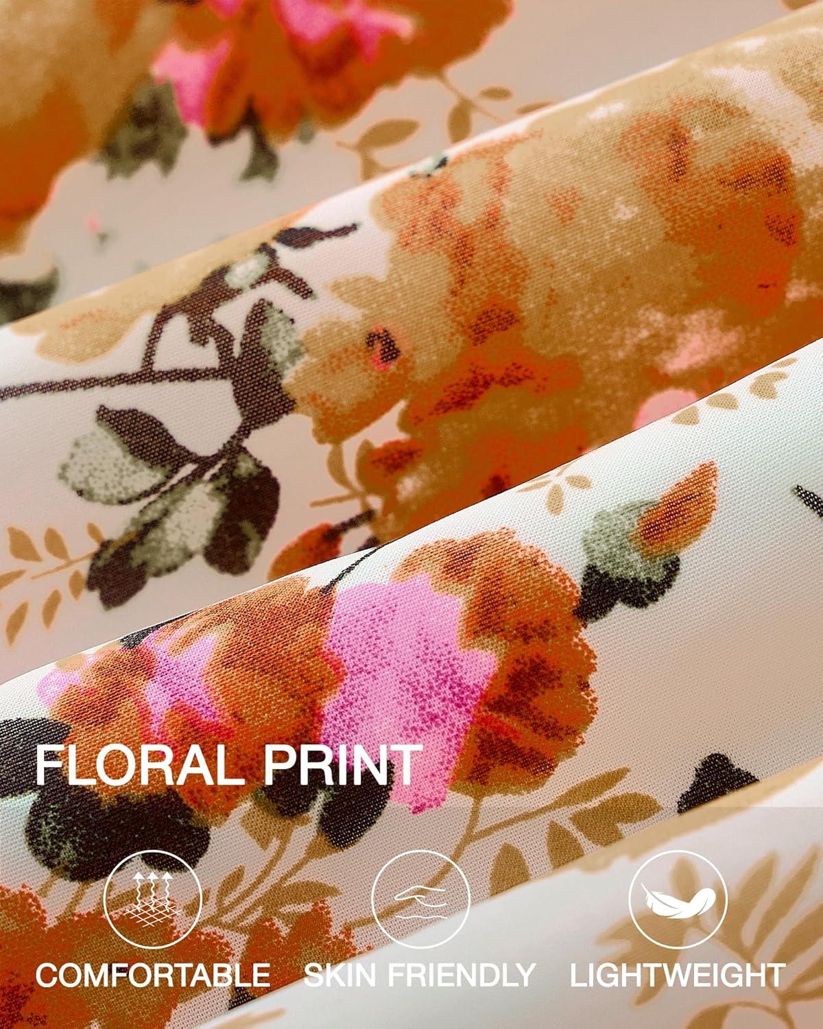 imageBTFBM Summer Dresses for Women 2026 Spring Outfits Beach Vacation Short Sleeve Smocked Boho Casual Floral Maxi DressFloral White Orange