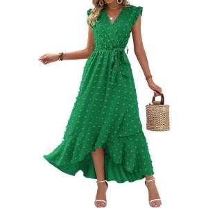 BTFBM Boho Dresses for Women 2026 Summer Fashion Cap Sleeve Swiss Dot Flowy Ruffle Beach Wedding Cocktail Maxi Dress(Green)