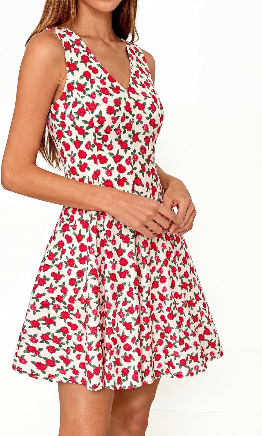 imageBTFBM Womens Summer Dresses 2026 Spring Casual Sleeveless Floral Knit Flowy ALine Mini Dress Pockets Beach SundressFloral Beige Red