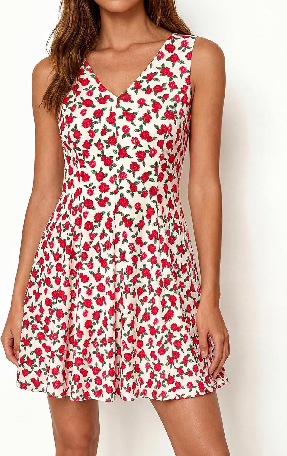 imageBTFBM Womens Summer Dresses 2026 Spring Casual Sleeveless Floral Knit Flowy ALine Mini Dress Pockets Beach SundressFloral Beige Red