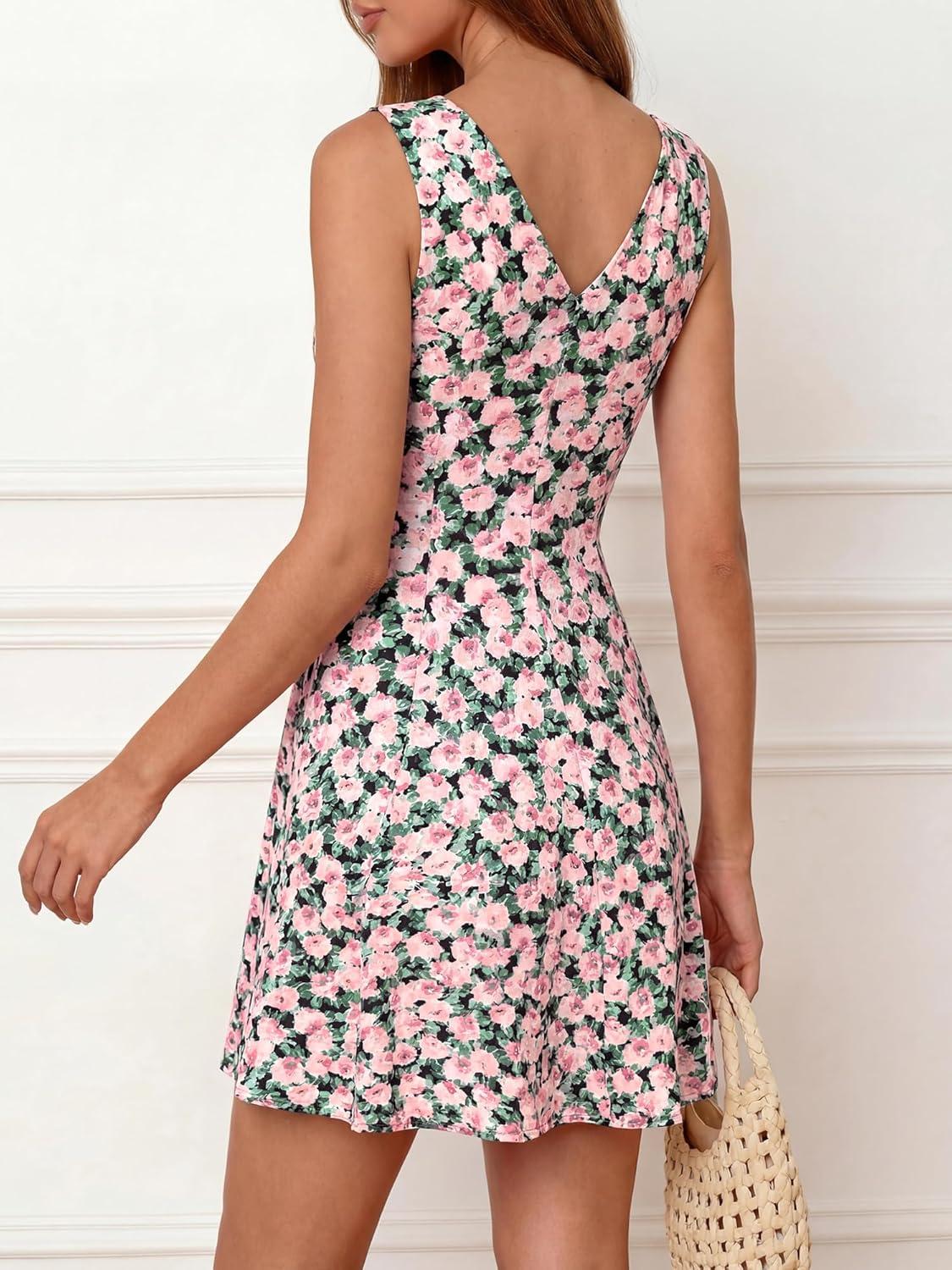 imageBTFBM Womens Summer Dresses 2026 Spring Casual Sleeveless Floral Knit Flowy ALine Mini Dress Pockets Beach SundressFloral Black Pink