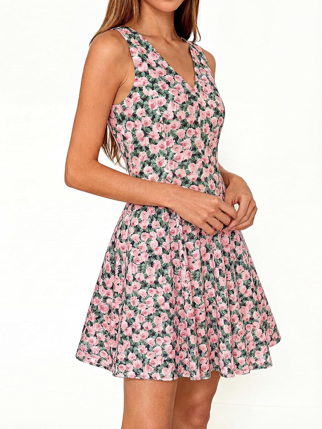 imageBTFBM Womens Summer Dresses 2026 Spring Casual Sleeveless Floral Knit Flowy ALine Mini Dress Pockets Beach SundressFloral Black Pink