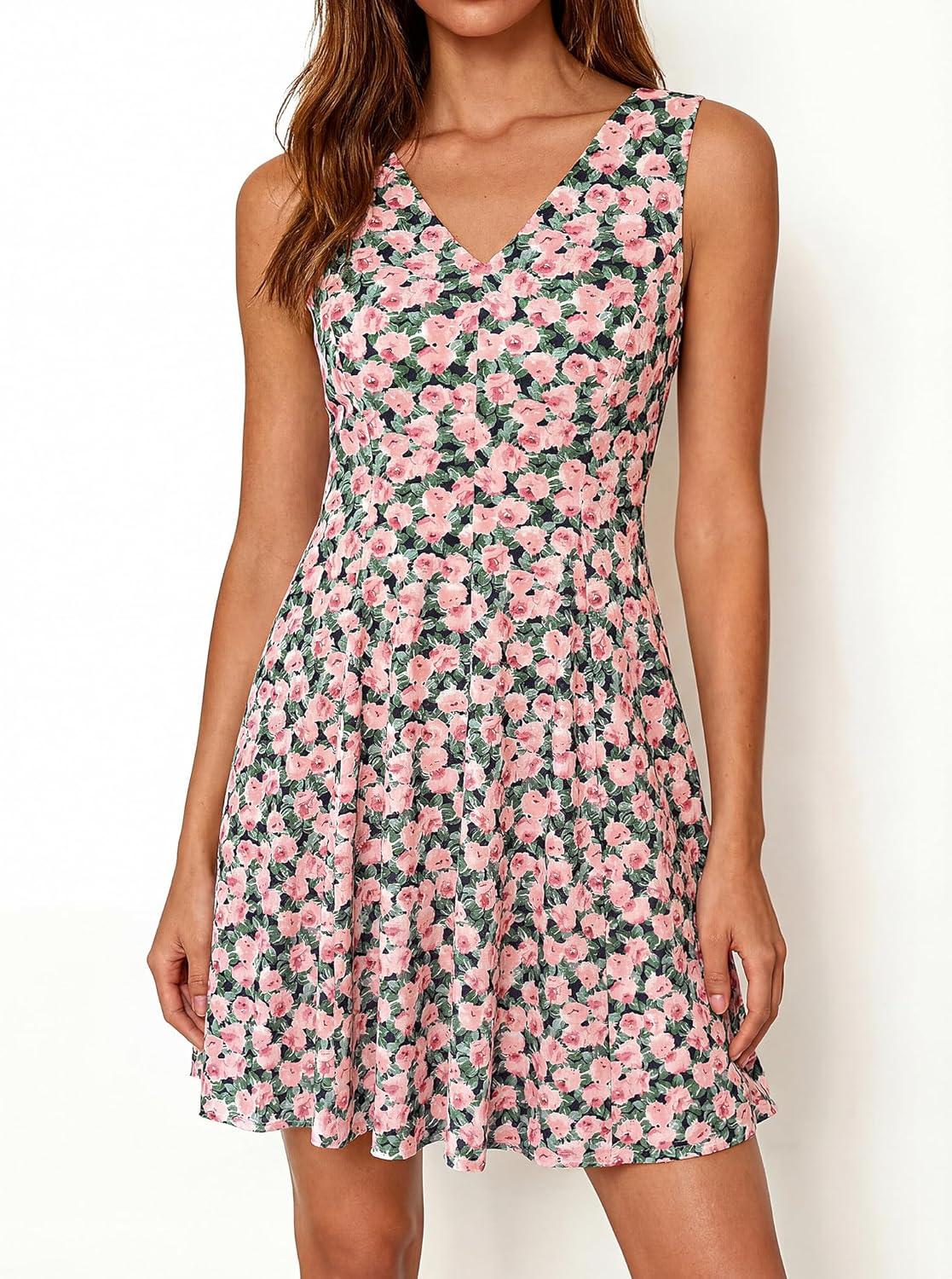 imageBTFBM Womens Summer Dresses 2026 Spring Casual Sleeveless Floral Knit Flowy ALine Mini Dress Pockets Beach SundressFloral Black Pink