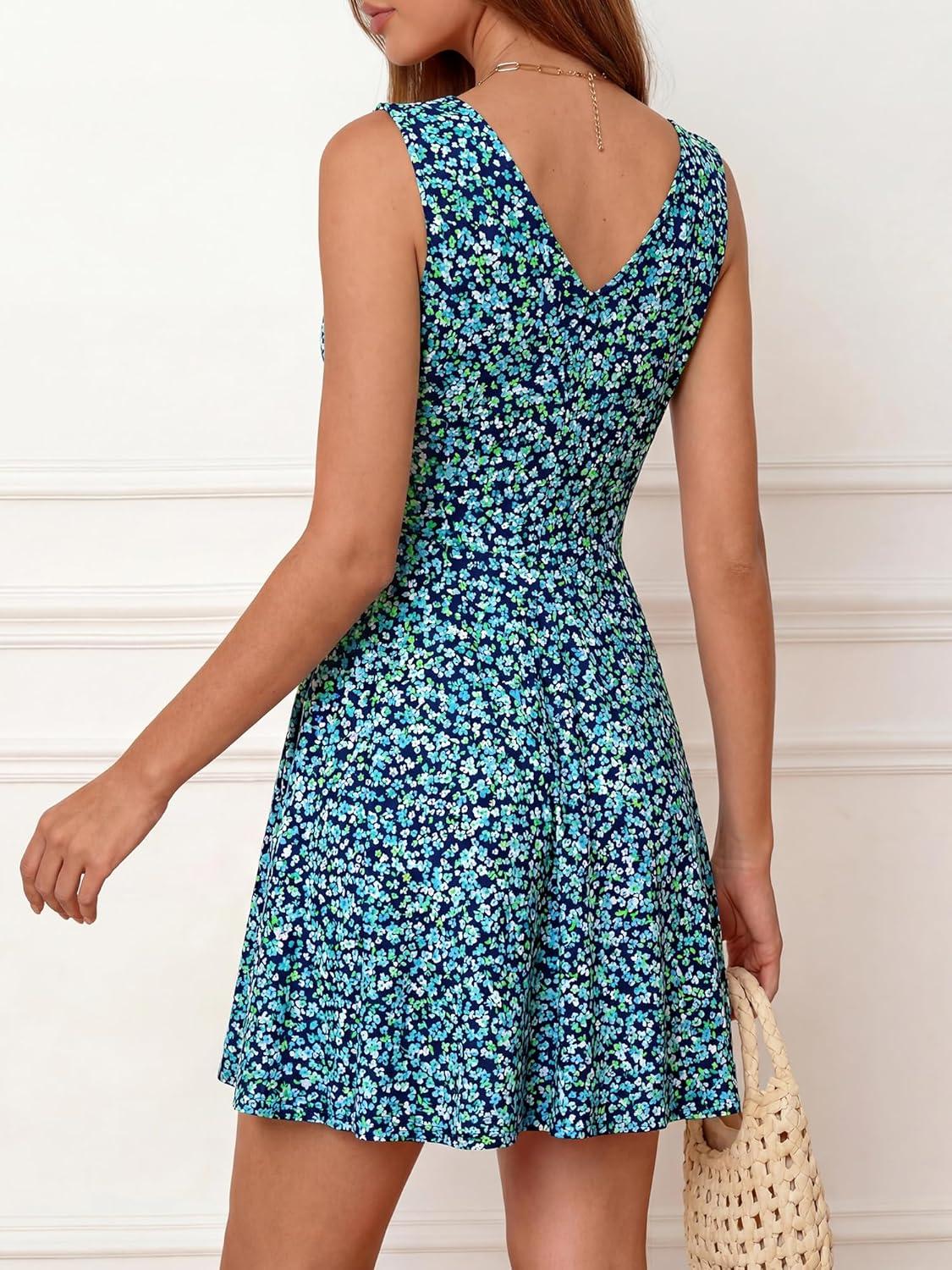 imageBTFBM Womens Summer Dresses 2026 Spring Casual Sleeveless Floral Knit Flowy ALine Mini Dress Pockets Beach SundressFloral Blue Green