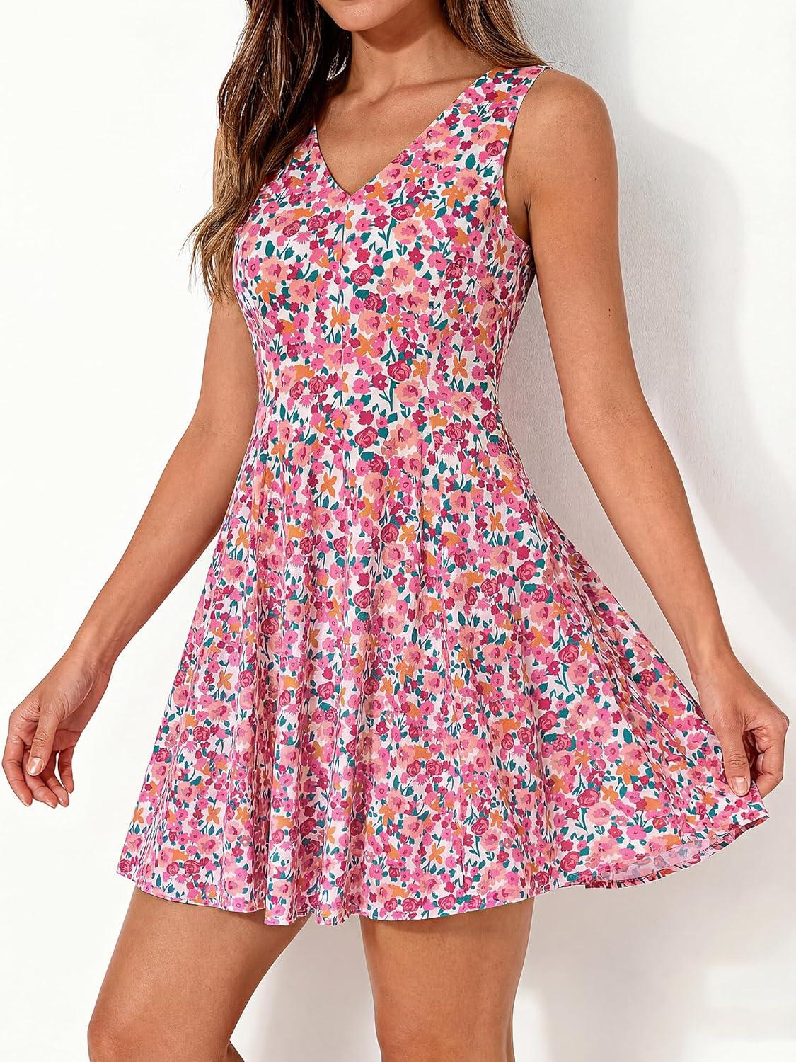 imageBTFBM Womens Summer Dresses 2026 Spring Casual Sleeveless Floral Knit Flowy ALine Mini Dress Pockets Beach SundressWhite Multi