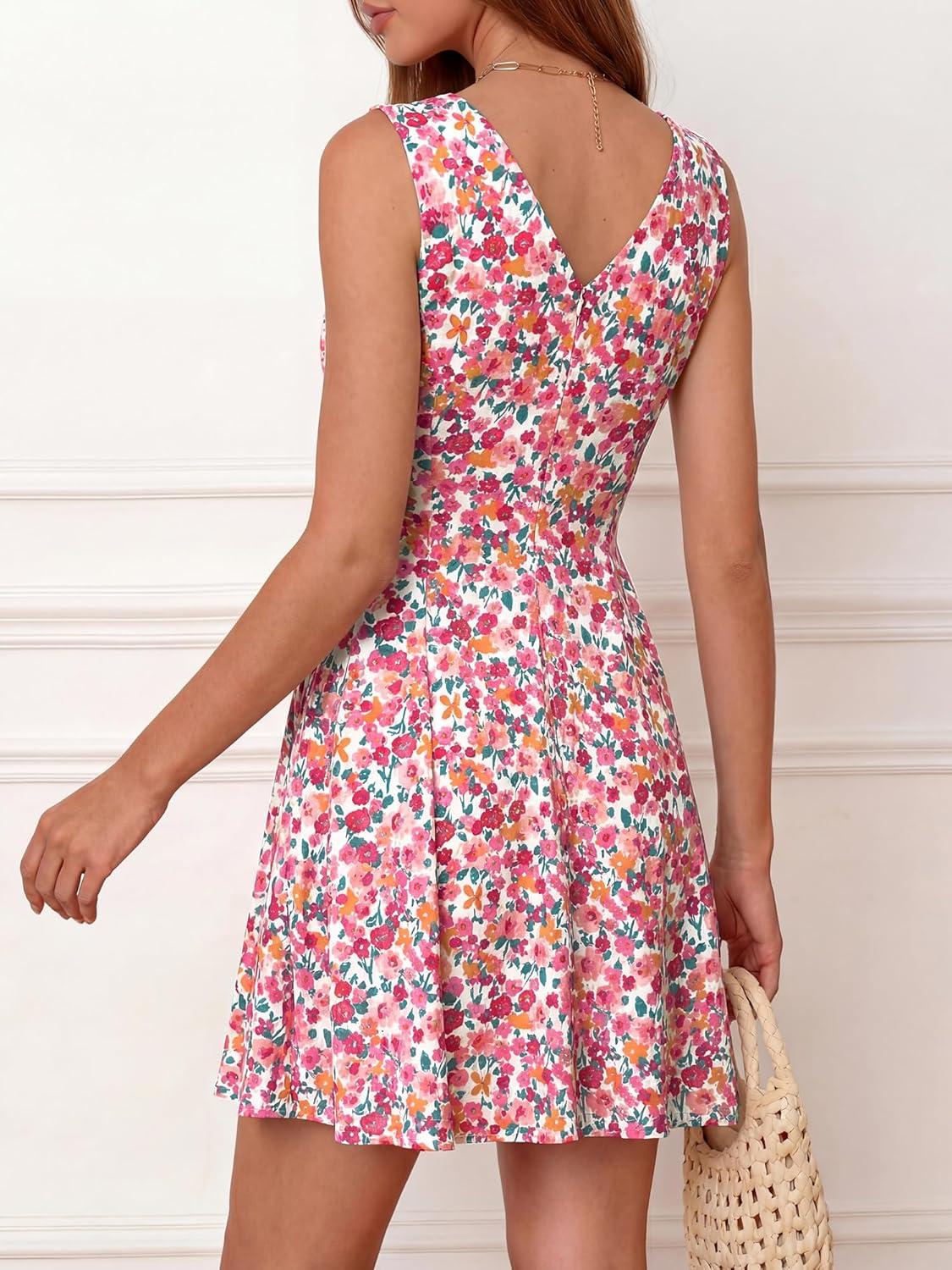 imageBTFBM Womens Summer Dresses 2026 Spring Casual Sleeveless Floral Knit Flowy ALine Mini Dress Pockets Beach SundressWhite Multi