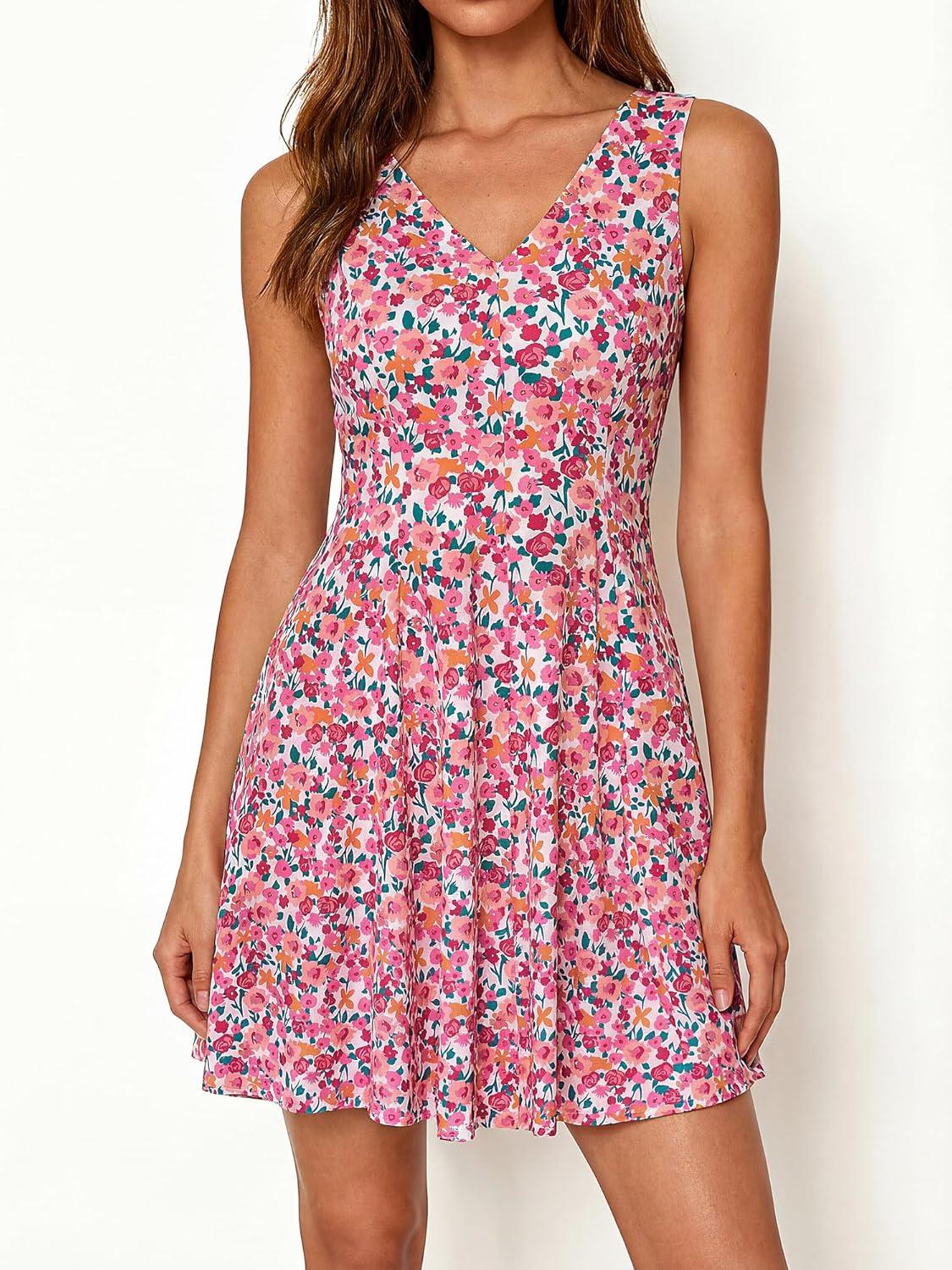 imageBTFBM Womens Summer Dresses 2026 Spring Casual Sleeveless Floral Knit Flowy ALine Mini Dress Pockets Beach SundressWhite Multi