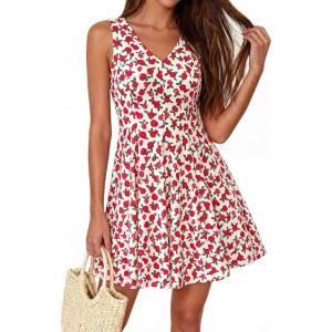 BTFBM Womens Summer Dresses 2026 Spring Casual Sleeveless Floral Knit Flowy A-Line Mini Dress Pockets Beach Sundress(Floral Beige Red)
