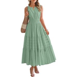 BTFBM Summer Dresses for Women 2026 Sleeveless Boho V Neck A Line Flowy Spring Casual Maxi Dress Beach Vacation Pockets(Sage Green)