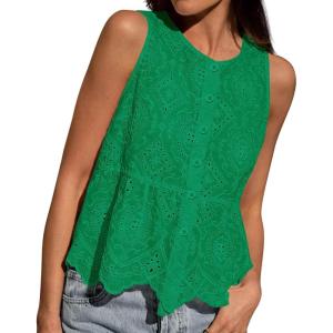 BTFBM Womens Tank Tops 2026 Summer Casual Sleeveless Button Down Shirts Embroidered Eyelet Blouse Beach Vacation Clothes(Green)