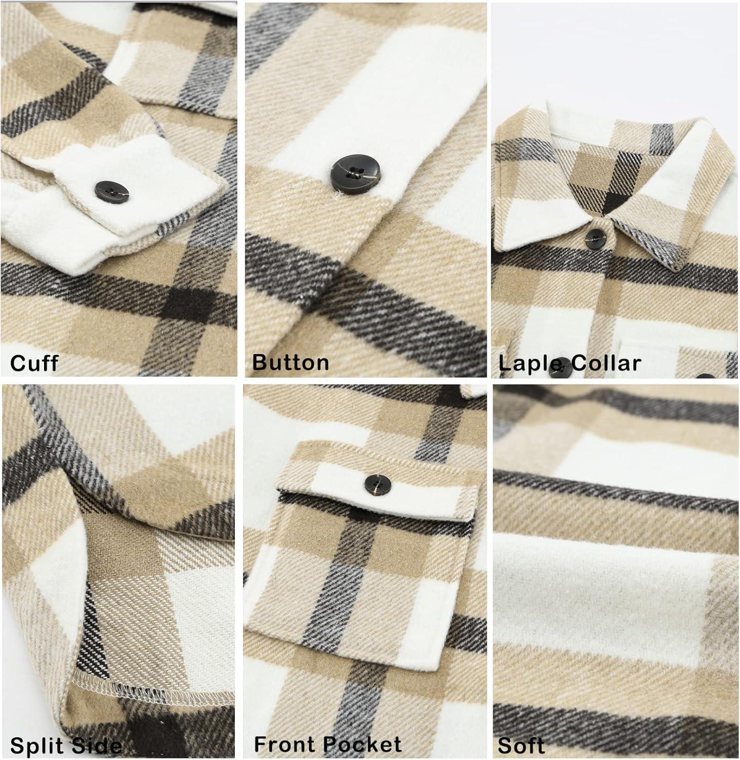imageBTFBM Womens Long Sleeve Button Down Jackets Plaid Flannel Shirts Tops Casual Lapel V Neck Oversized Shackets Blouses TopPlaid Apricot