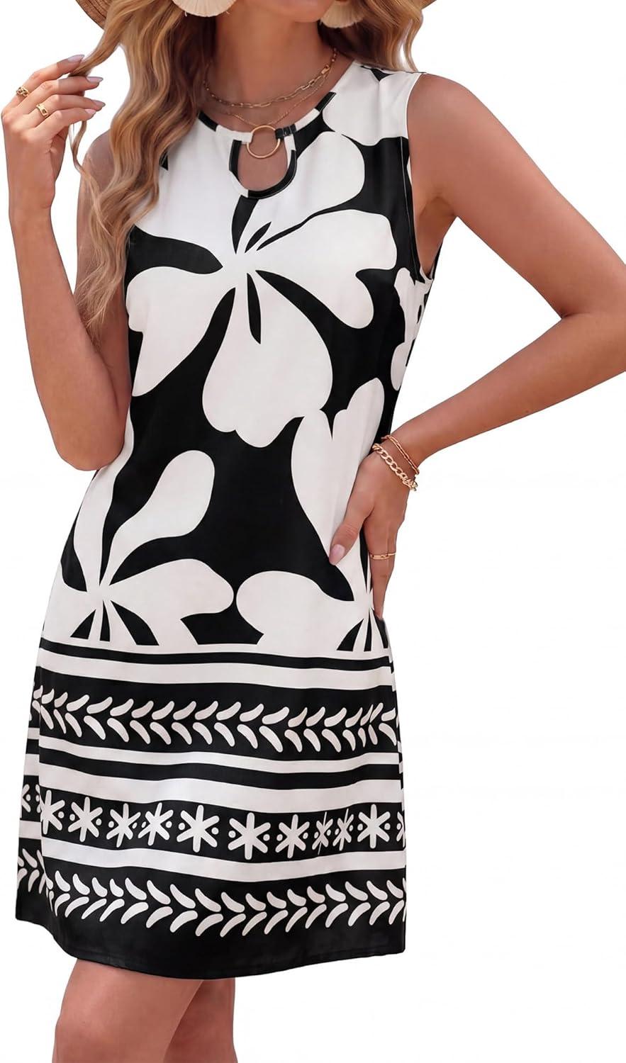 imageBTFBM Casual Summer Dresses for Women 2026 Spring Sleeveless Boho Floral Tank Mini Sun Dress Beach Vacation SundressesFloral White Black