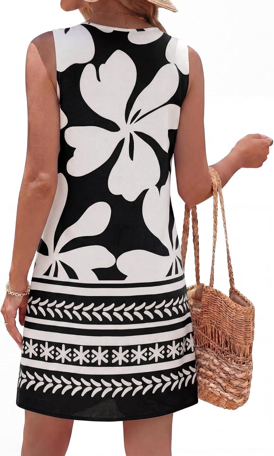imageBTFBM Casual Summer Dresses for Women 2026 Spring Sleeveless Boho Floral Tank Mini Sun Dress Beach Vacation SundressesFloral White Black