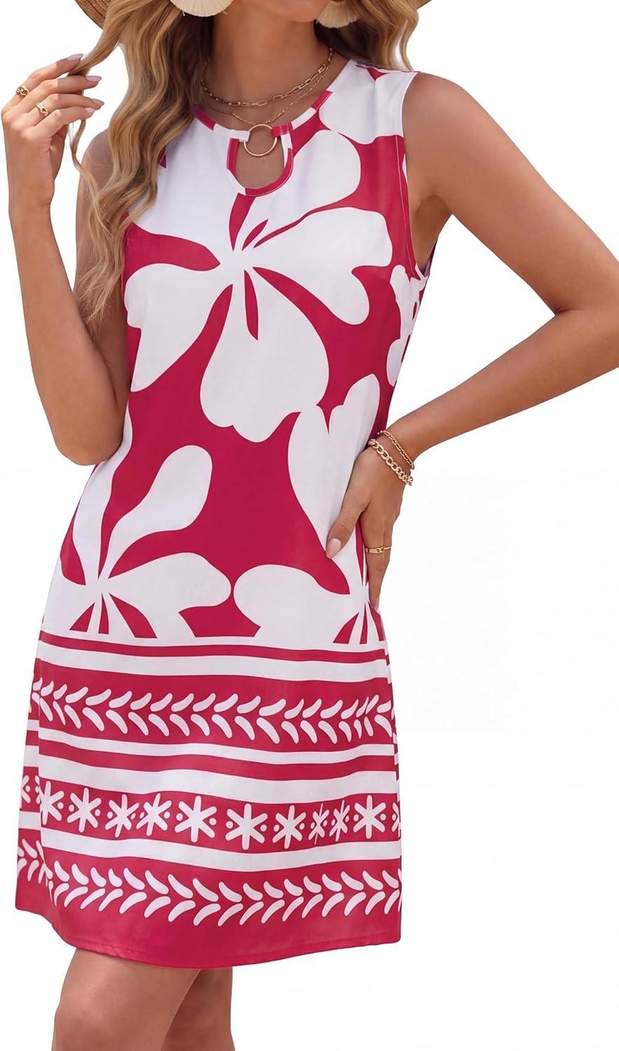 imageBTFBM Casual Summer Dresses for Women 2026 Spring Sleeveless Boho Floral Tank Mini Sun Dress Beach Vacation SundressesFloral White Red