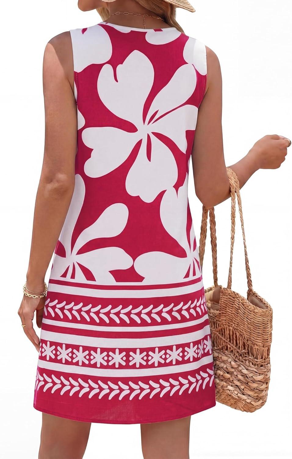 imageBTFBM Casual Summer Dresses for Women 2026 Spring Sleeveless Boho Floral Tank Mini Sun Dress Beach Vacation SundressesFloral White Red