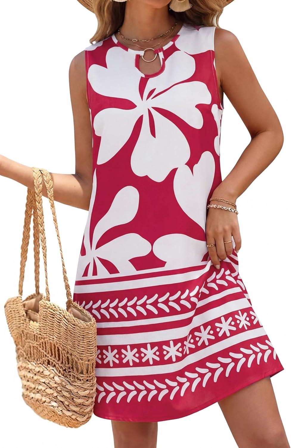 imageBTFBM Casual Summer Dresses for Women 2026 Spring Sleeveless Boho Floral Tank Mini Sun Dress Beach Vacation SundressesFloral White Red